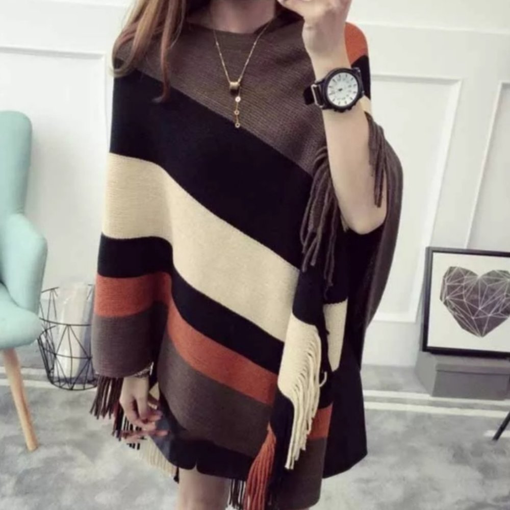 Fall Vibes Striped poncho sweater